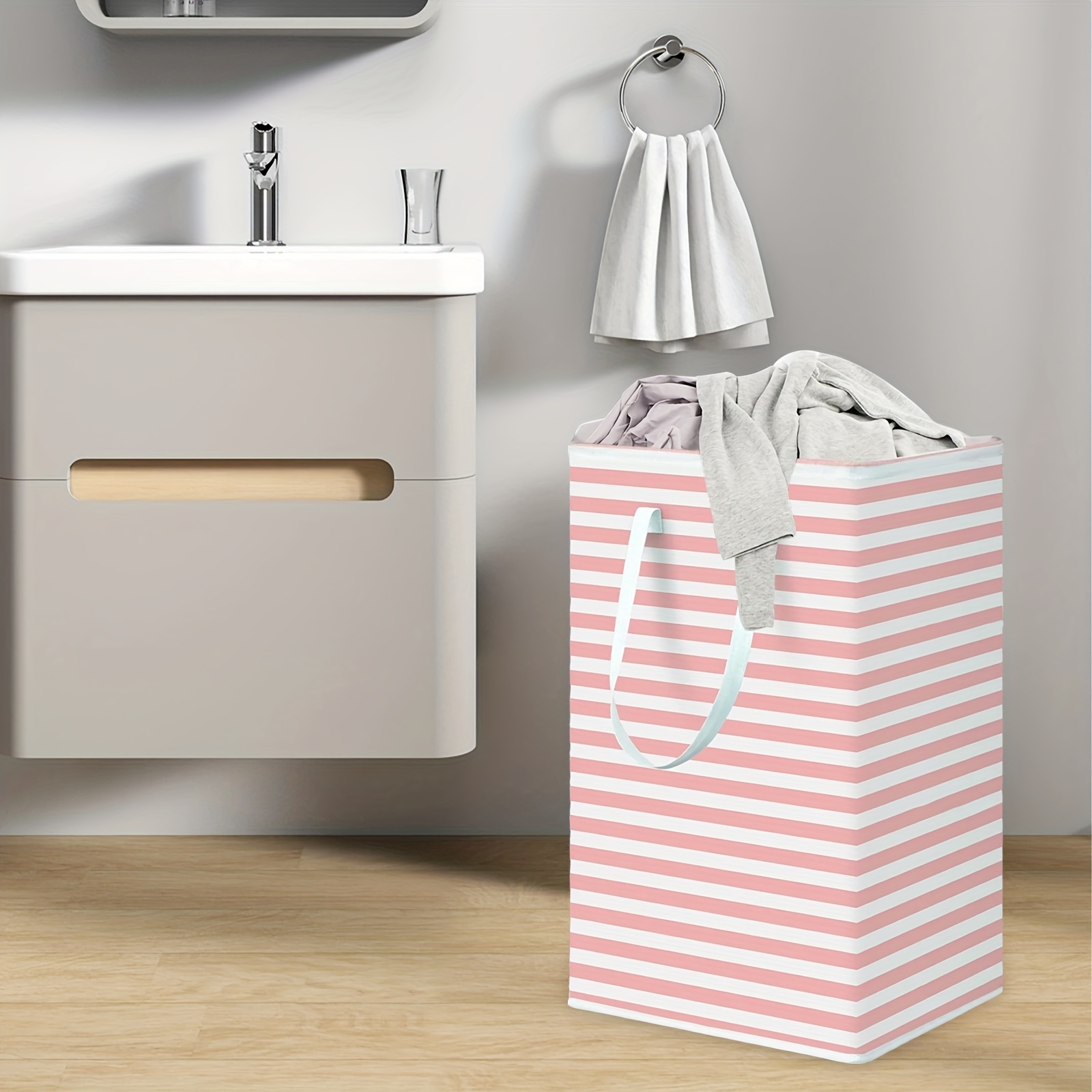     extra large canvas laundry hamper collapsible foldable with handle rectangular storage basket for clothes toys snacks quilt peva water resistant fabric   iron wire frame home kitchen organizer details 4