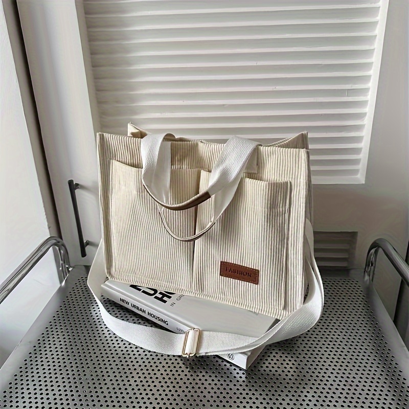 

Stylish And Spacious Corduroy Tote Bag For Women, Versatile Crossbody & Shoulder Handbag With Magnet Closure