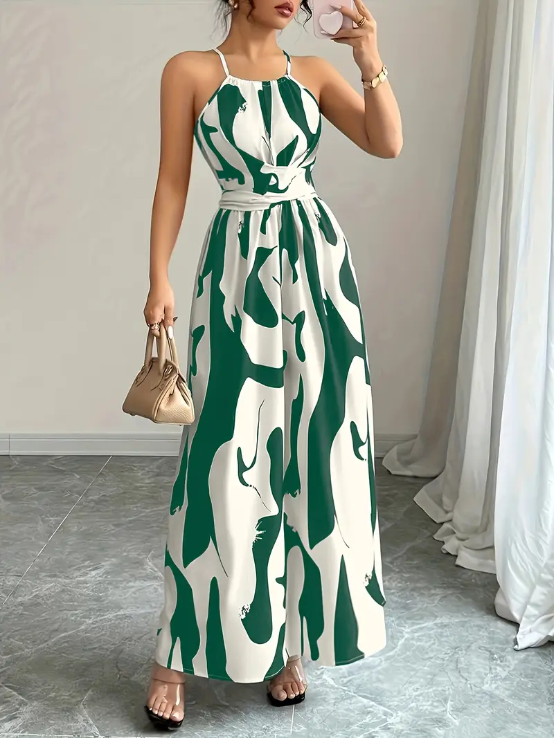 elegant sleeveless geometric print maxi dress women green - Temu Ireland elegant sleeveless geometric print maxi dress women green - Temu Ireland