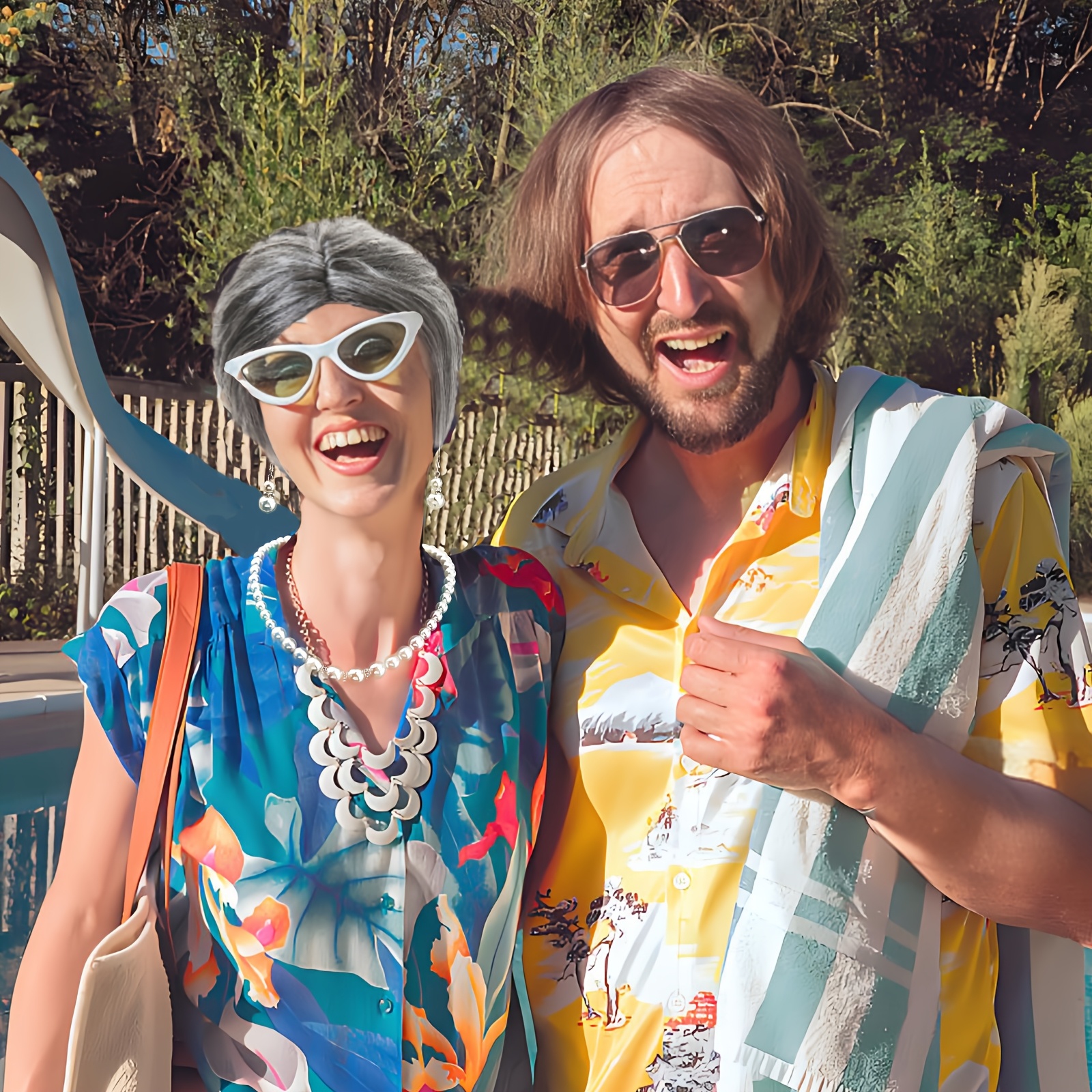 7pcs Vintage Grandma Costume Accessory Kit Polyester Old Lady Set with  Grey Wig Pearl Jewelry, Glasses Eyeglass Chain for