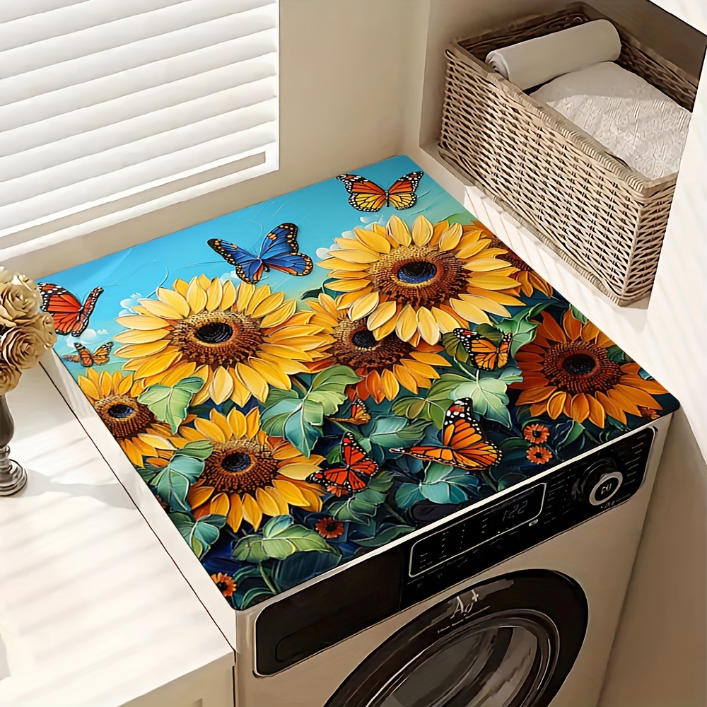 

1pc Dish Drying Mat, 20in×24in/24in×24in, Sunflower Prints Pattern Washing Machine Dust Cover Mat, Washstand Drain Mat Washstand Cup Mat, For Refrigerator And Washing Machine, Kitchen Accessories