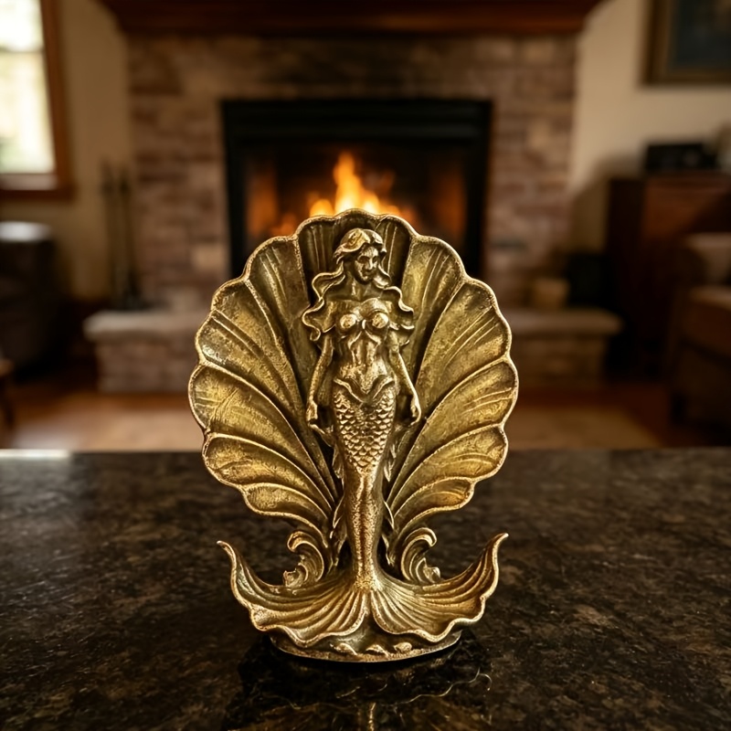 TEMU Metal Shell Mermaid Statue, Suitable For Bedroom, Study, Desktop Decoration, Ideal For Home Decor, And A Gift For
