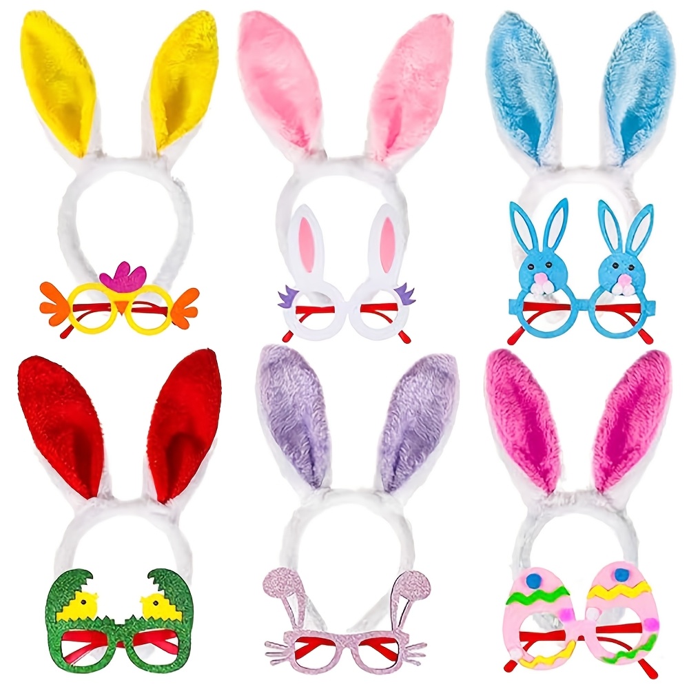 

12-pack Easter Bunny Headbands With Glasses Frames, Plastic , Photo Booth Props, No Feathers, Electricity-free, Easter & Spring Holiday Decorations