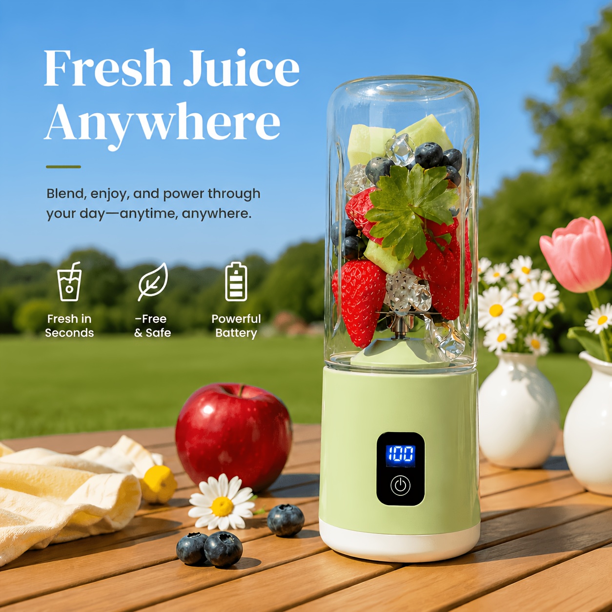 TEMU Blender électrique portable fil 500ml (16.91Oz), gobelet à jus, tamis vibrant, mini blender rechargeable Type-C et mixeur multifonctionnel pour