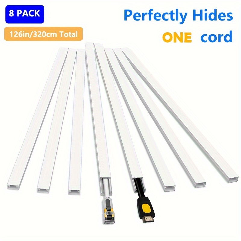 

8pcs Sleek White Cable Hiders - 126" Home Office Cord , , Pvc, Fits 1-2 Wires, 15.7" Length