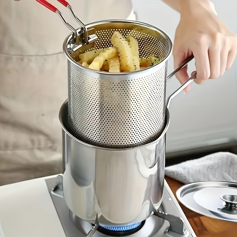 3pcs stainless steel deep fryer set with lid basket splash proof detachable filter for oil saving cooking compatible with gas induction stoves essential kitchen cookware Product details 1