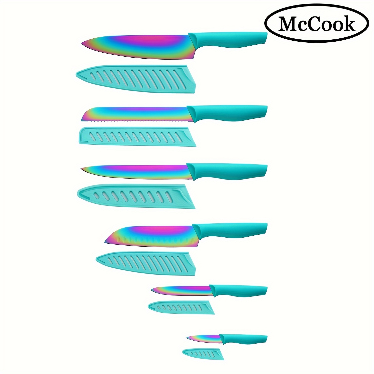 

6pcs/14pcs Tea37 Mccook Non-stick Coated High Carbon Stainless Knife Set With Sheath, Dishwasher Safe Cutlery Set