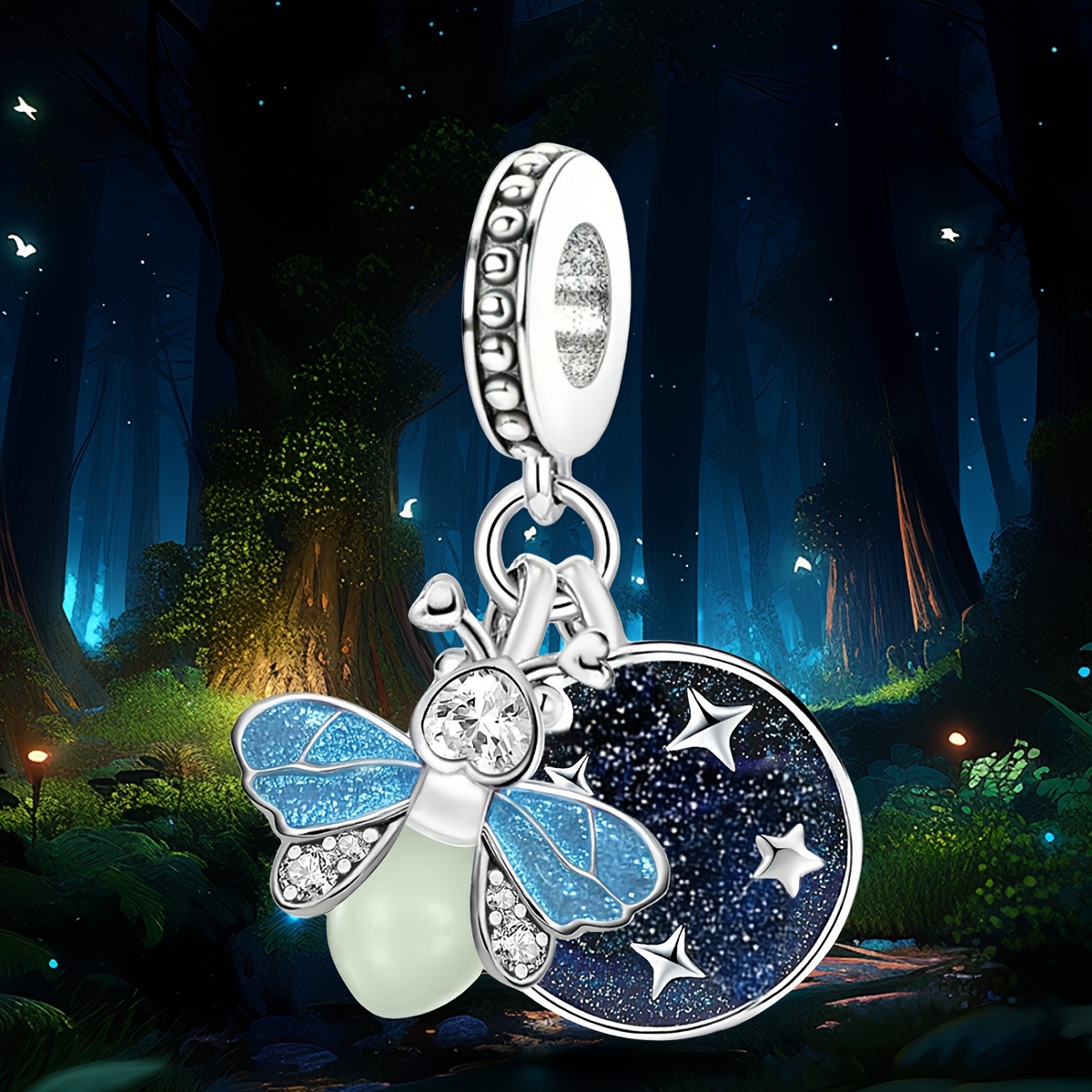 Women's 925 Silver Plated Starry Fireflies DIY Pendant Charm