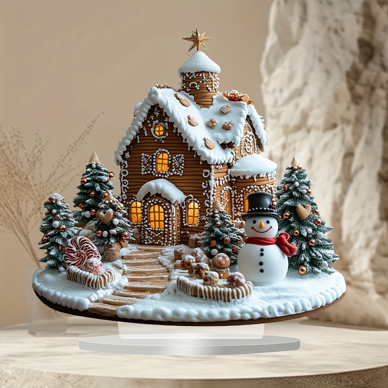 

Bohemian Style Christmas Gingerbread House Tabletop Decor, 6.7"x8" - Perfect For Home, Office, Or Cafe Display