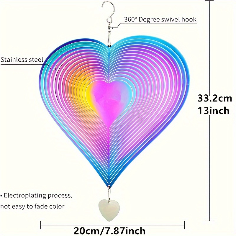 Image of 3d Heart Wind Chimes - Decorative Metal Love Heart Hanging Spinner For Garden, Outdoor, No Battery Required