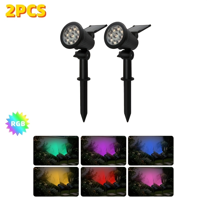 Image of 2 Solar Spotlights, 9 Led Outdoor Path Lights, Backyard Solar Garden Landscape Lighting, House Driveway, Solar Outdoor Lights, Solar Garden Lights, Landscape Lights With Color And Warm Light Effects