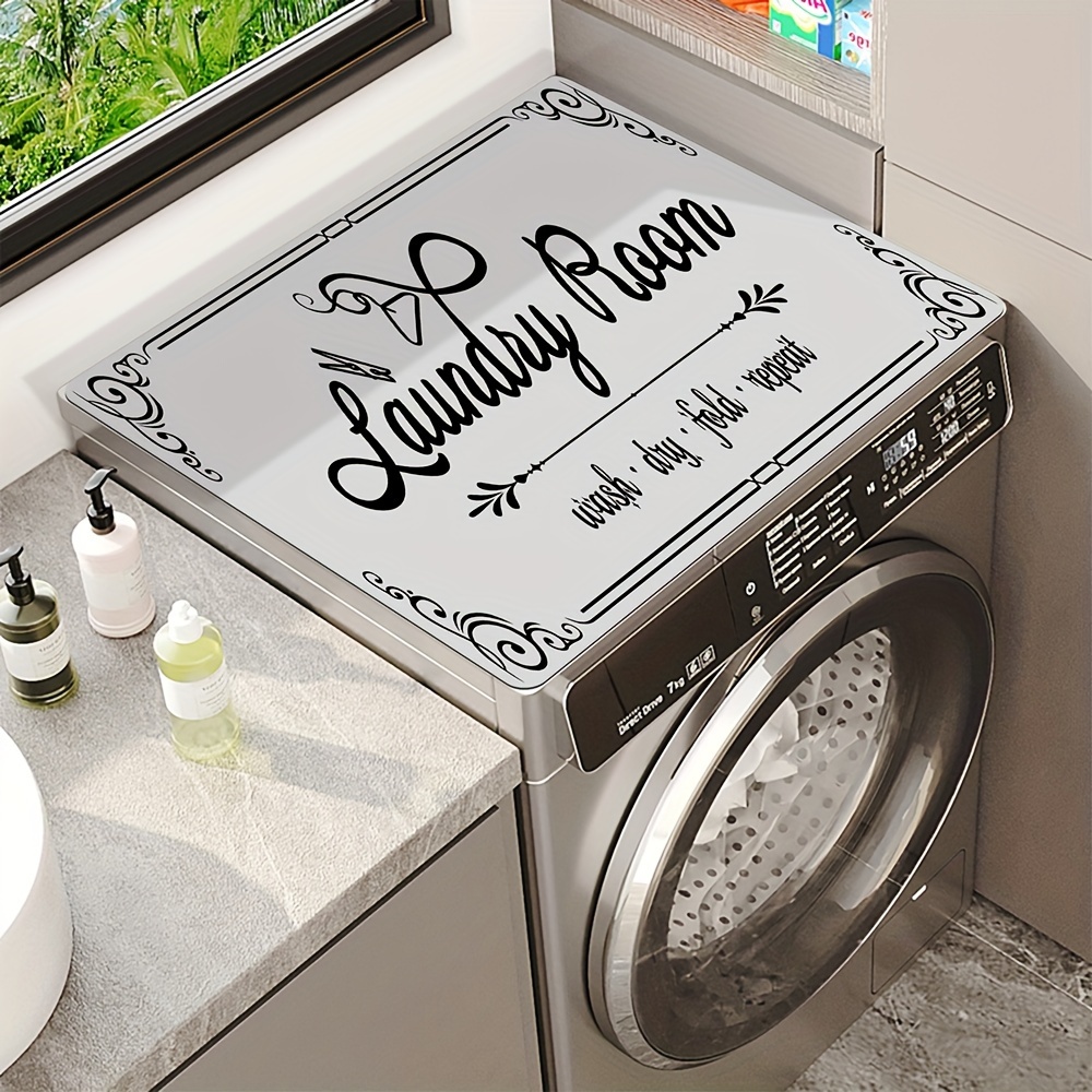 1pc english printed washing machine dust cover pad quick dry absorbent protective pad suitable for washing machine and dryer modern practical pad suitable for laundry room and kitchen decoration details 6