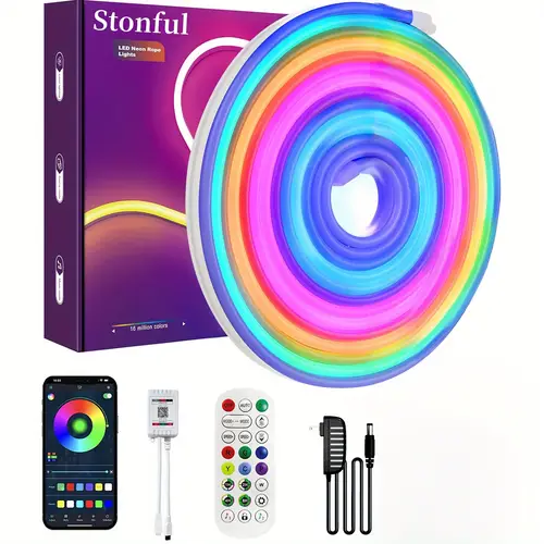 led neon rope light rgb ic 16 4ft 32 8 rope lights with music sync diy strip lights work with 24 key remote and control led lights for bedroom living room gaming diy decor