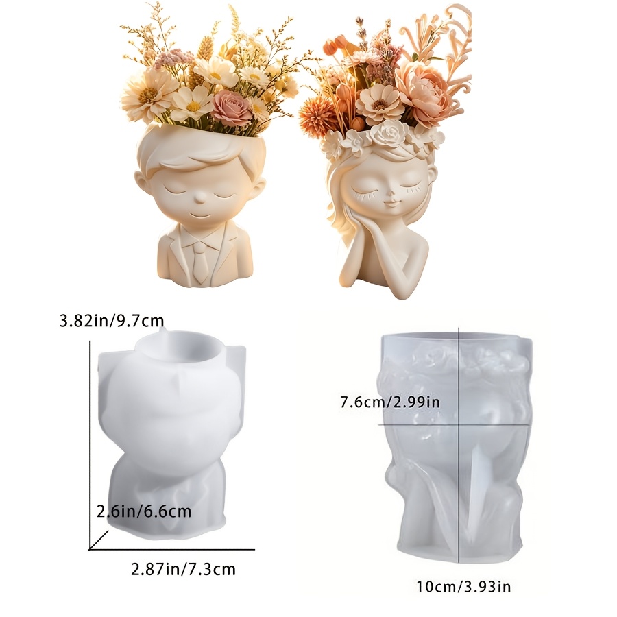 TEMU 2pcs Resin Molds, Handmade Boy Girl Floral Vase Shaped Epoxy Resin Drop Silicone Molds, Scented Candle Candlestick Storage Ornaments Gypsum Clay