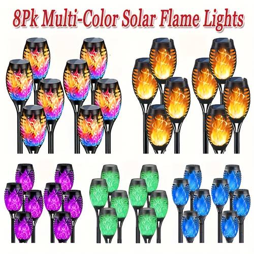 8 pack solar flame torch lights for outdoor garden decor flickering led flameless torches for yard patio pathway auto on off