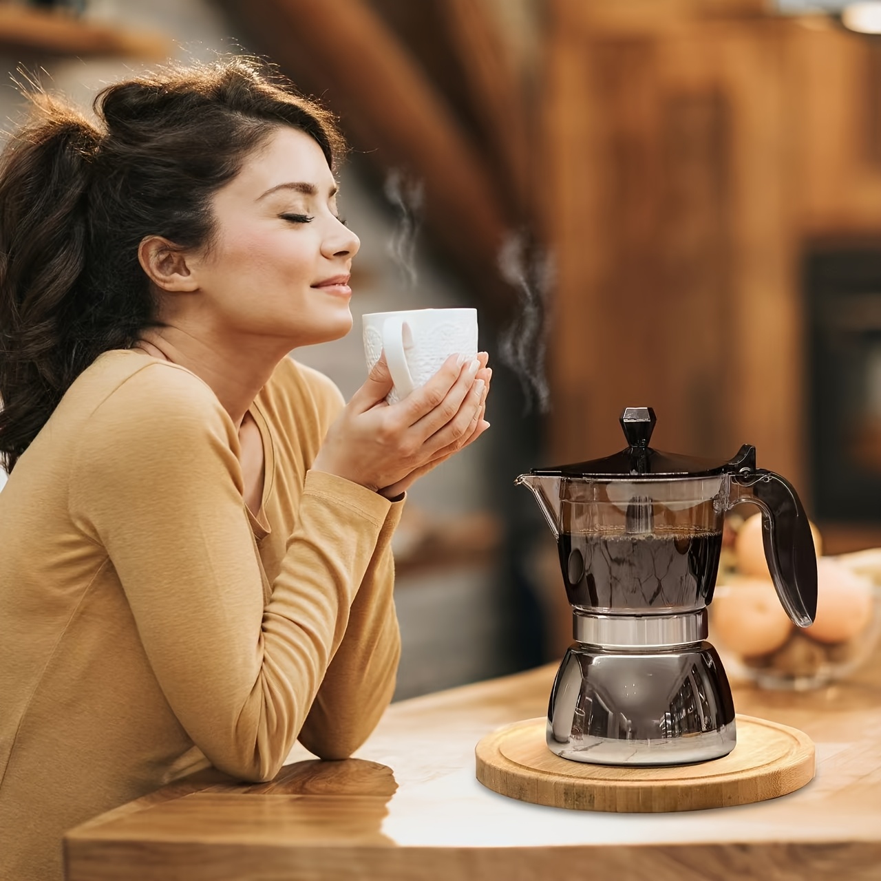 4/6-Cup Plastic Transparent Stainless Steel Moka Pot, Italian Espresso Maker, Home & Camping Use Features an Innovative Resin Transparent Body (Note: Body Is Plastic), (Recommended for Low Heat Use) Perfect as a Gift