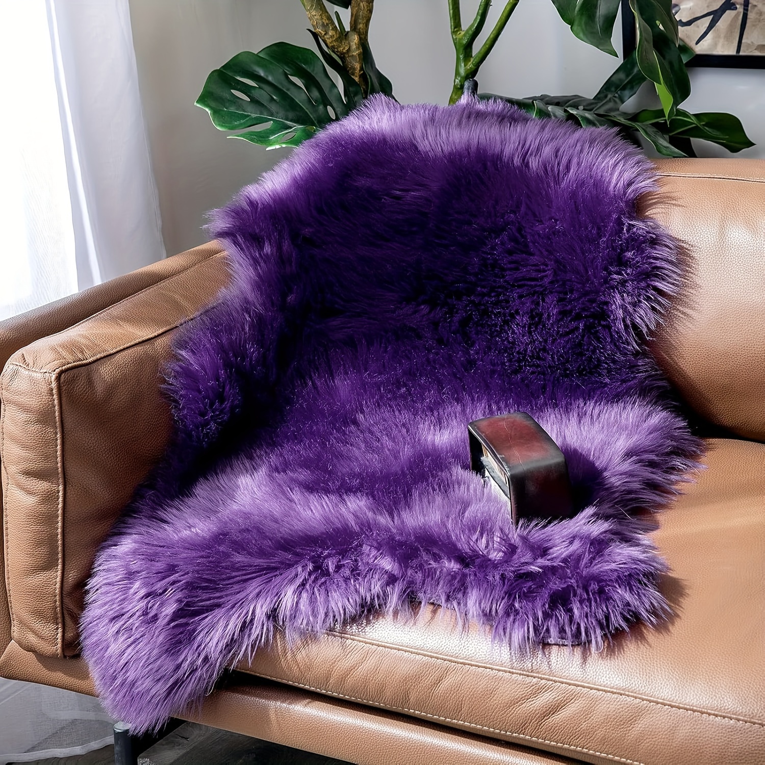 

Luxurious Faux Fur Area Rug - Soft & Fluffy Sheepskin-style Mat For Bedroom And Office Decor, Machine Washable, Purple, Irregular Shape 24x36 Inches