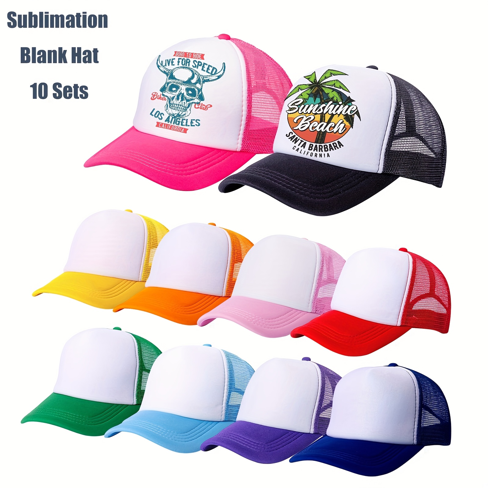 10pcs Sublimation Trucker Hats Blank Mesh Baseball Cap Bulk Mesh Trucker Hat For Men And Women