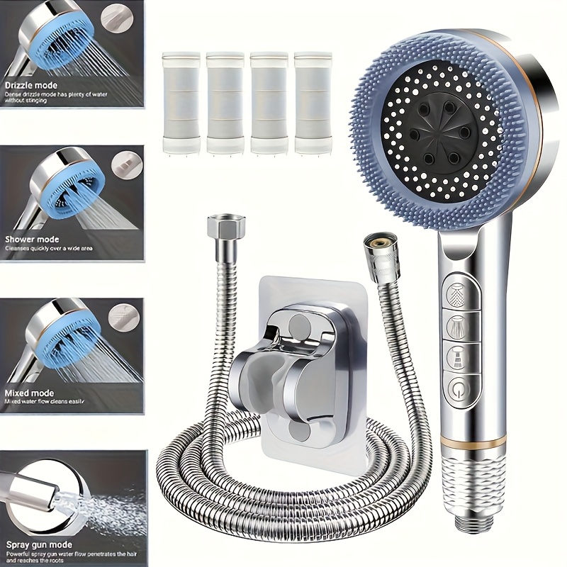 Image of Filter Showerhead Nozzle Set, 4-level Adjustable Super Strong Pressurized Home Shower Faucet, Adjustable Angle Head Showerhead, Bathroom Additions For Shower Use