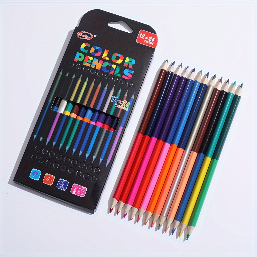 Image of Dual-color Pen, Dual-color Colored Pencils, 12pcs, 24 Colors, Double-ended Oil-based Colored Pencils