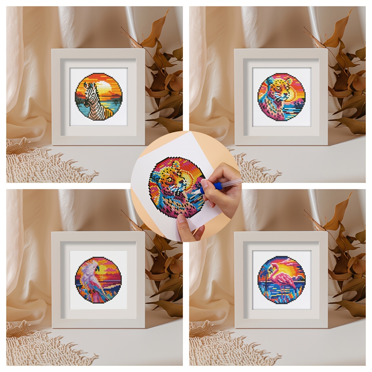 

4pcs Acrylic Square Kit, Animal Theme - Simple 5d Diy Mini Diamond Mosaic , Suitable For Decoration,