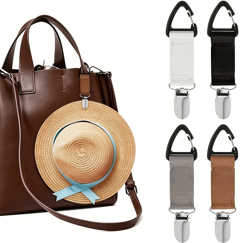 TEMU 4 pinzas de viaje para sombrero, soporte elástico para sombreros para bolsos y mochilas, accesorio para equipaje para sombreros de sol y gorras
