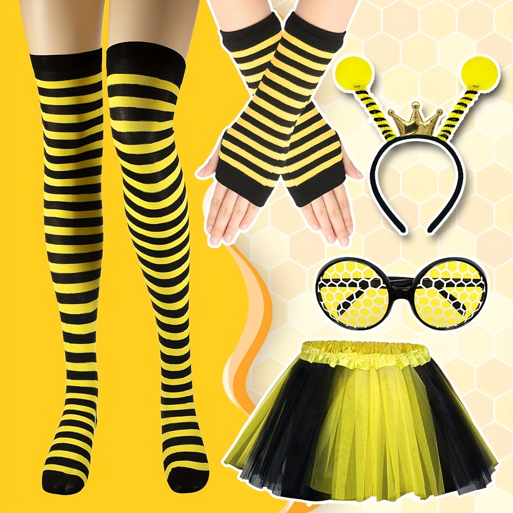 BOFUNX Disfraz De Abeja Para Mujer – Falda, Diadema, Guantes, Calcetines Y Gafas, Set 5 Piezas, Talla única, Carnaval