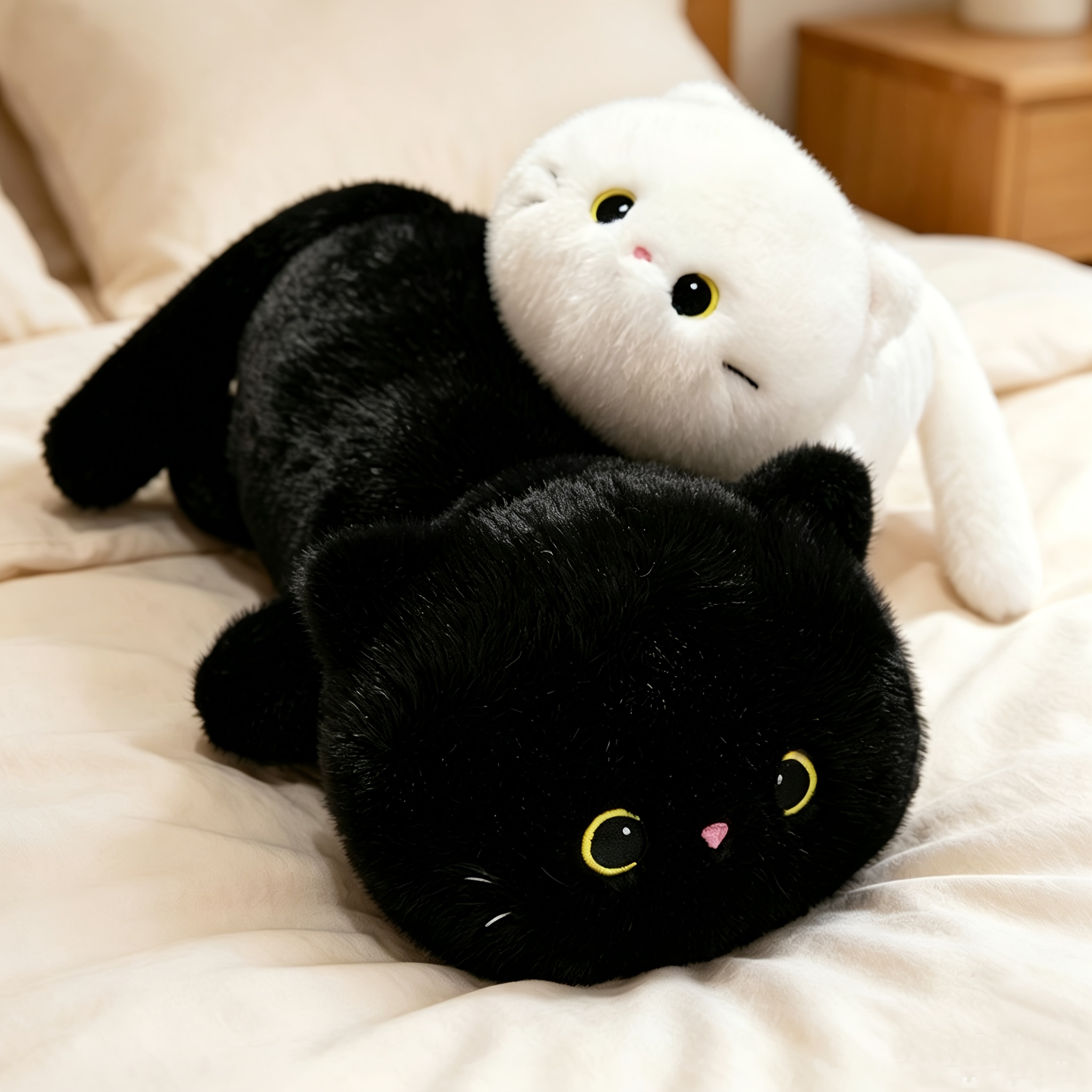 Cute Black and White Cat Plush Doll, Soft and Fluffy