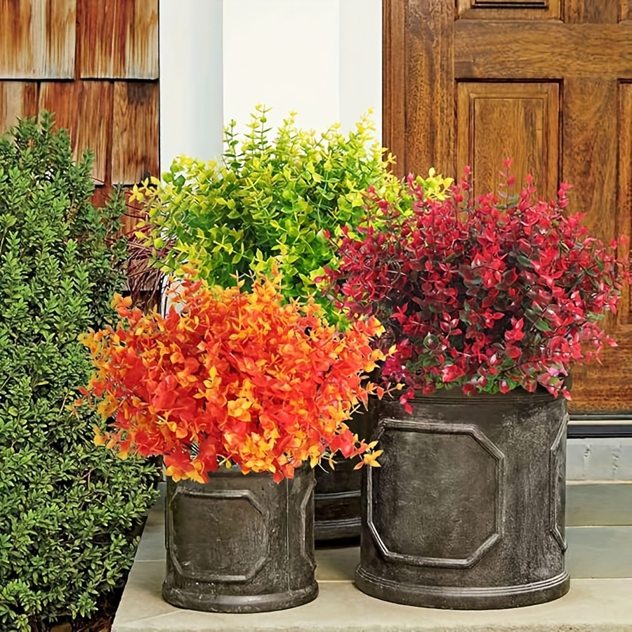 6pcs Modern Outdoor Faux Greenery Set Golden Artificial Mums Eucalyptus