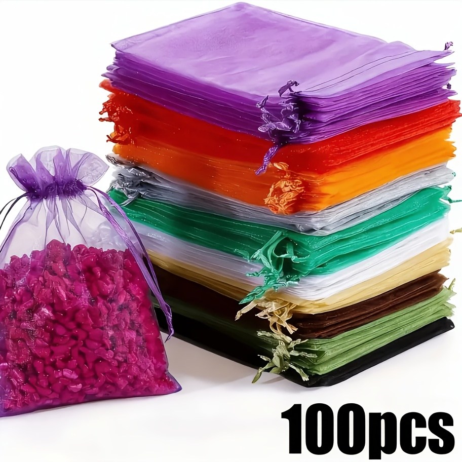 TEMU Regalo para Ella/Él Paquete de 100 Bolsas de Regalo de Organdí Transparente con Cierre de Cordón y Correa de Seguridad - Adecuadas para , ,