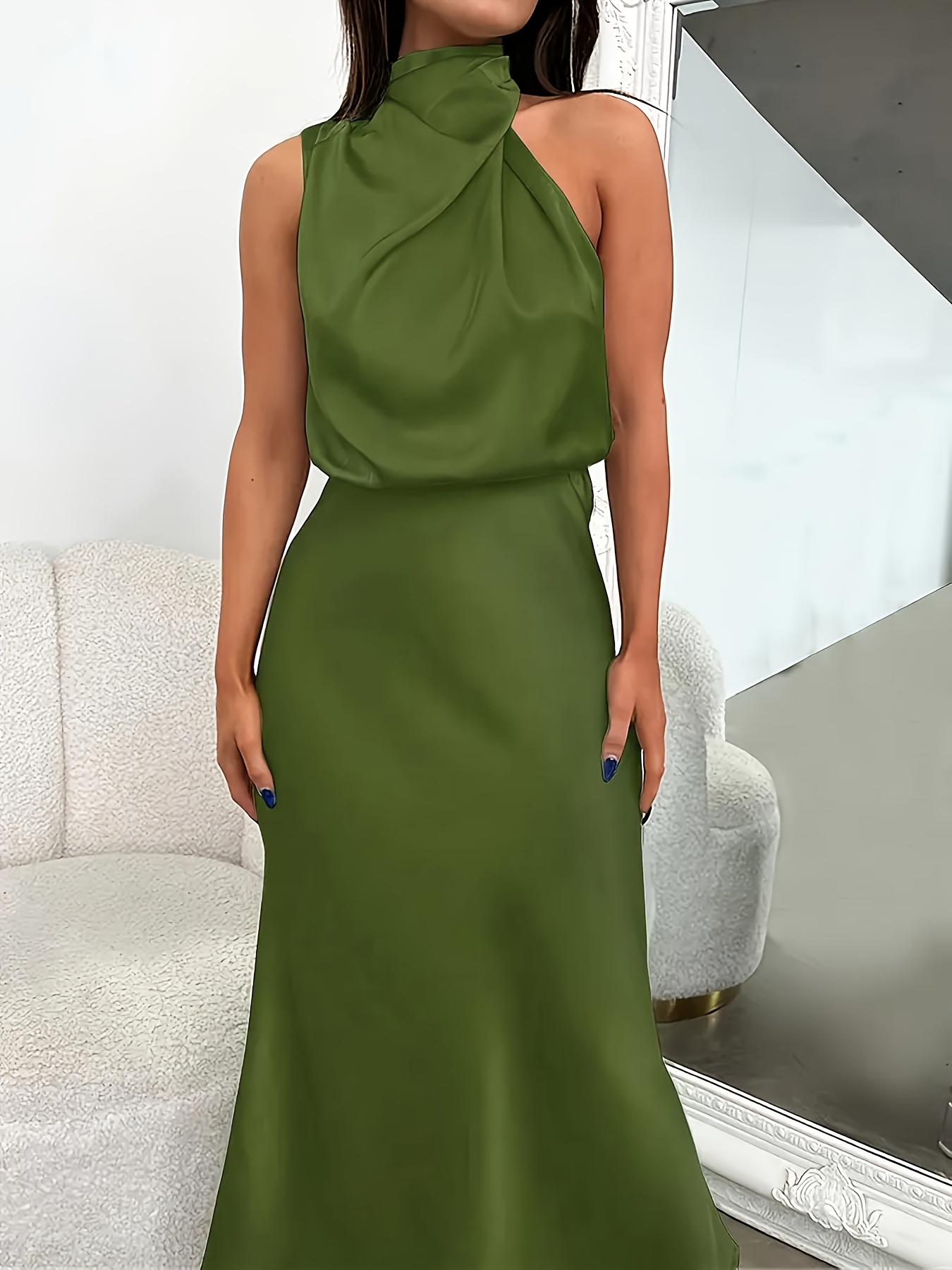 green emerald velvet dress Dark Green Wrap Satin Dress With Flutter Sleeves  Dsir Couture