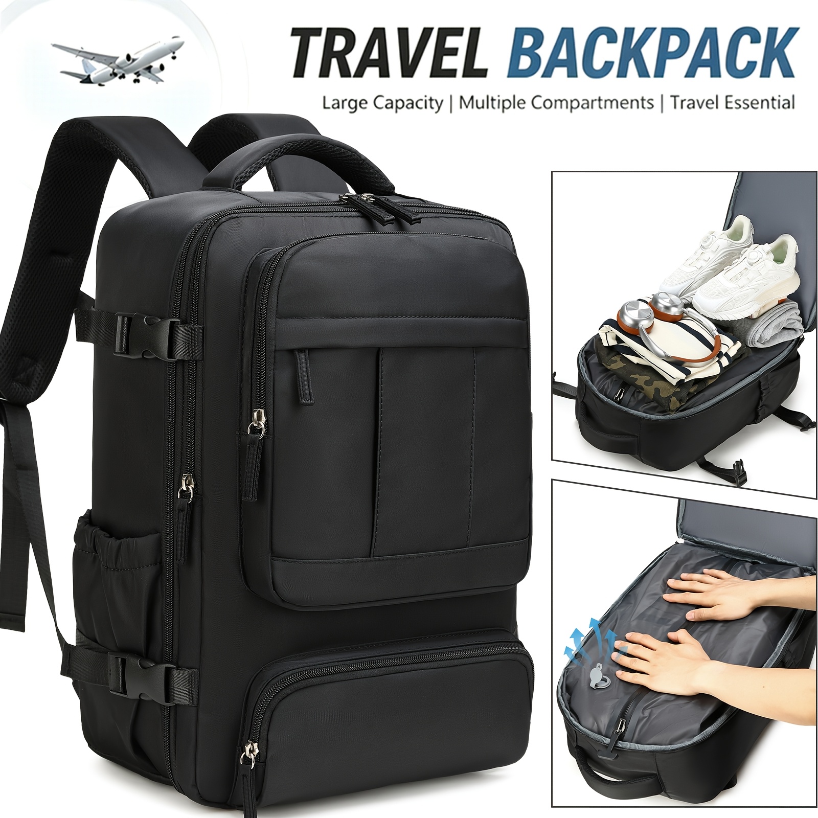 TEMU Mochila de viaje comprimida al vacío, compatible con los requisitos de tamaño de equipaje de de Ryanair. Una mochila de senderismo versátil y