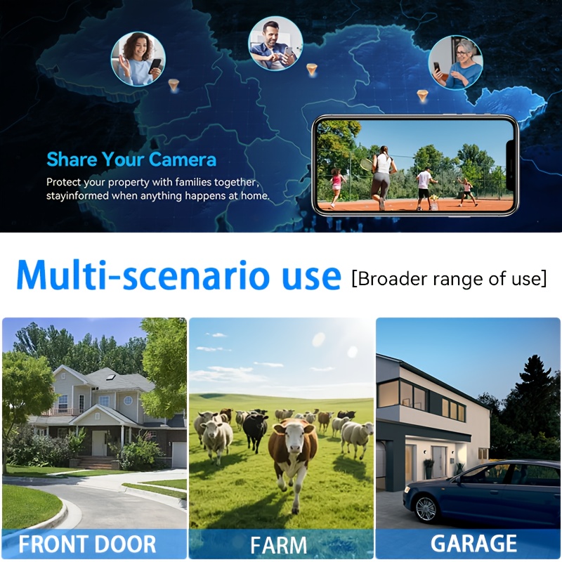 360-Degree Low-Power Solar Security Camera, 4G LTE Surveillance Camera - No WIFI Needed, Comes with a 4G SIM Card, 3MP QHD Dual-Lens View, Automatic Tracking And Message Push Features, Remote Monitoring Via Mobile Phone, Color Night Vision