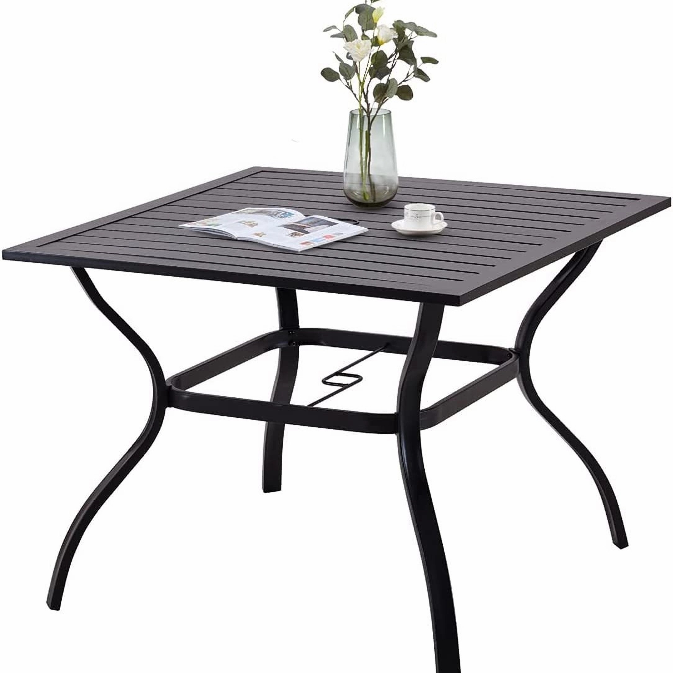 

Farini 37 Inch Metal Patio Table With 1.57" Umbrella Hole, Square Outdoor Dining Table Black