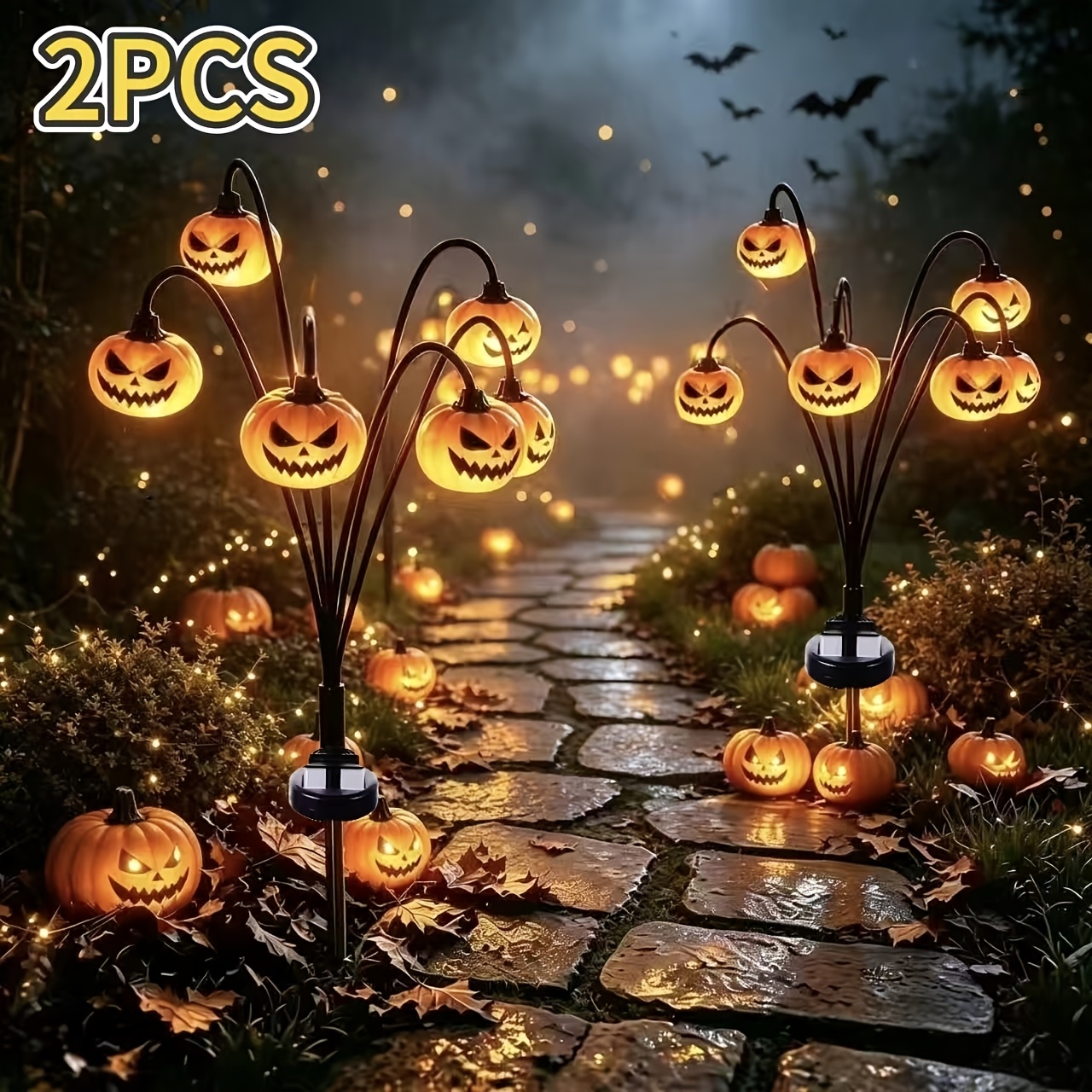 TEMU 2 Packs Halloween Pumpkin Path Lights, 3 Of Flashing, Plug And Play, Convenient And Easy, Halloween Pumpkin Ghost Lantern Stakes, Pumpkin Path