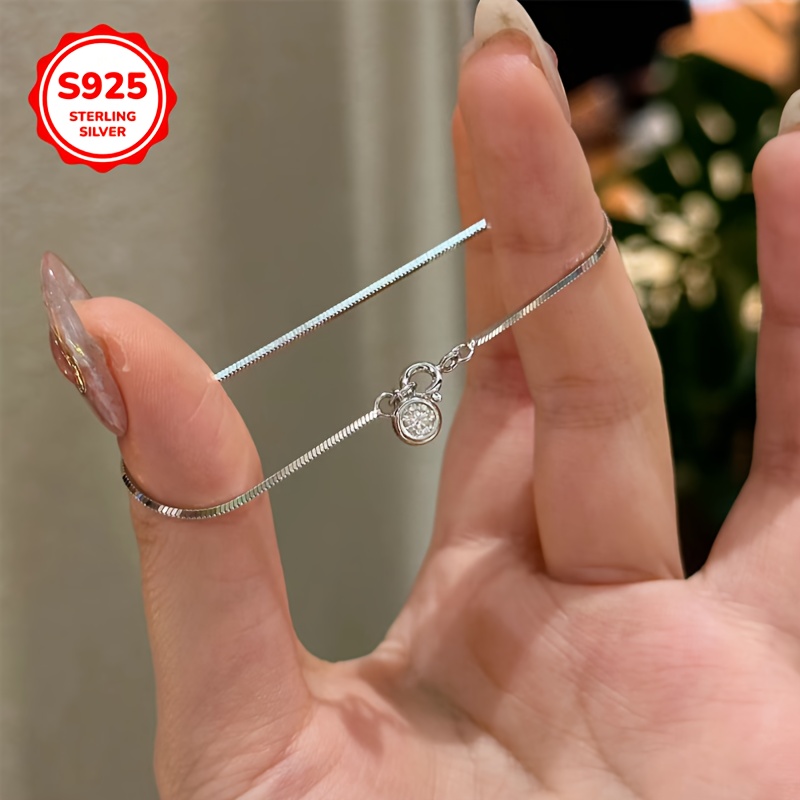 925 Silver Round Pendant Bracelet with Zirconia Snake Bone Chain