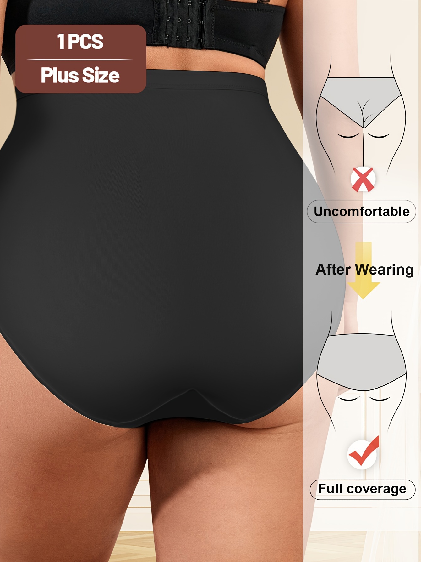 MIOTAN High-Waist Tummy Control Shapewear Panties for Women, Plus Size, Seamless, Comfort Fit, Butt Lifting, Breathable Polyester Blend, Black, Plus Size Panties