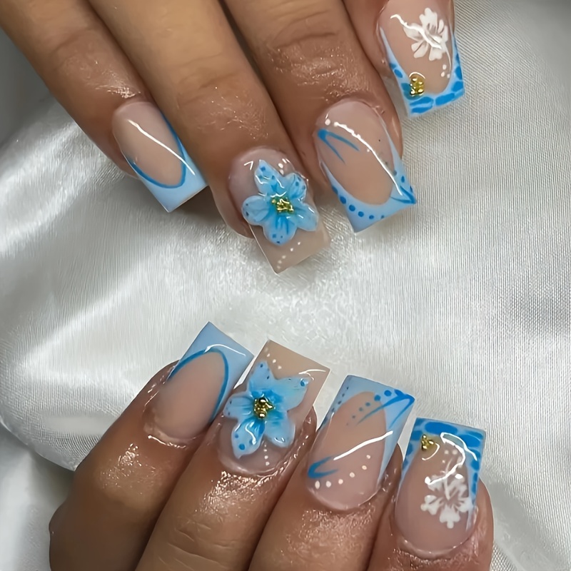 TEMU Améliorez Votre Look - Lot de 24 faux ongles à pression, Design Pure Desire, Style floral élégant, haut de gamme et polyvalent, Effet