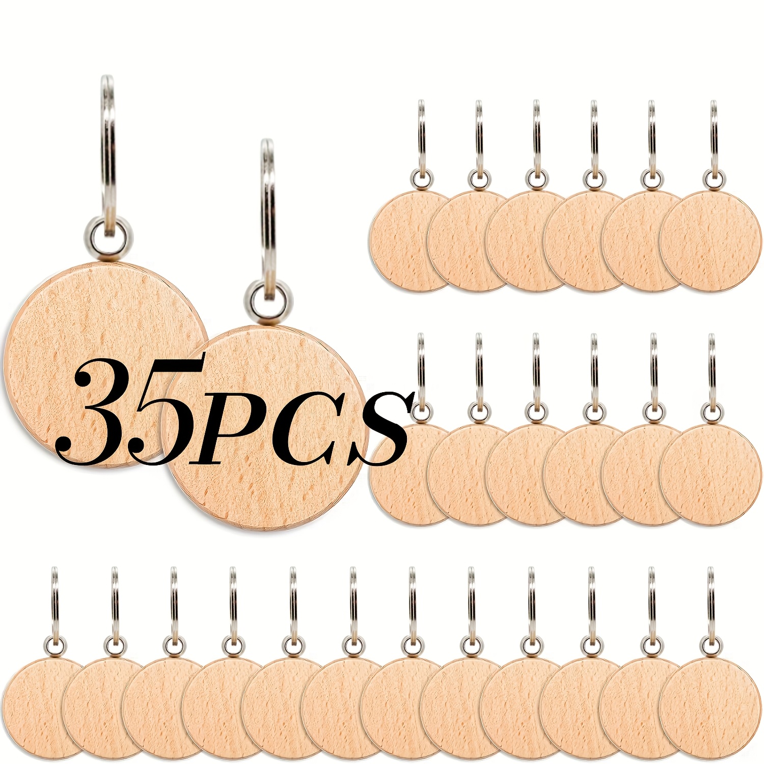 TEMU 35 Piezas de Llaveros de Madera con Diseños: Flores, Corazones, Santa Claus y Más. Hechos de Madera Natural Seleccionada, Ligeros y Portátiles.