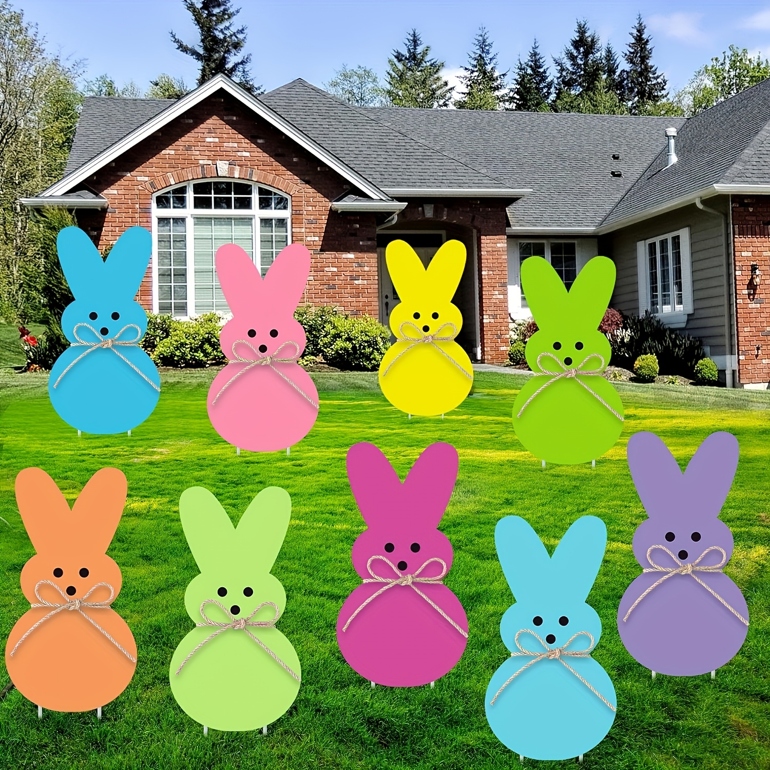 

9pcs Vibrant Easter Bunny Yard Sign Set - Rabbit Garden Decorations With Stakes, Plastic, No Electricity Needed, Spring Outdoor Celebrations & Home Party Decor, Rabbit Accessories