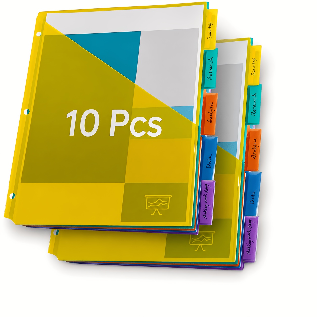 10pcs File Dividers With Colorful , Letter-size For 3-ring Binders, School And Office Supplies, Suitable For Students And Work Use