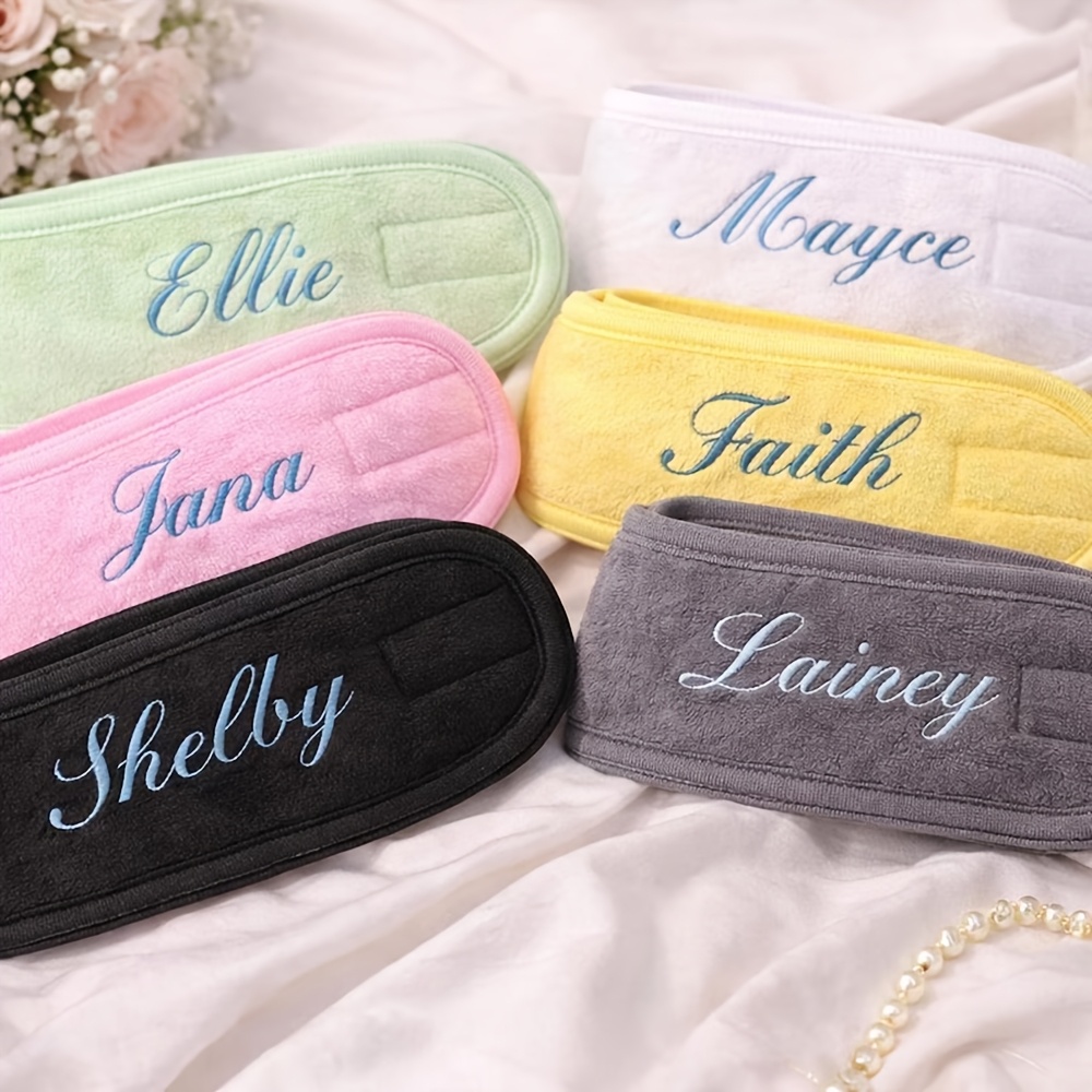 personalized spa headband custom embroidered name skincare face mask headpiece bridesmaid wedding accessory multiple colors for facial   grooming spa  