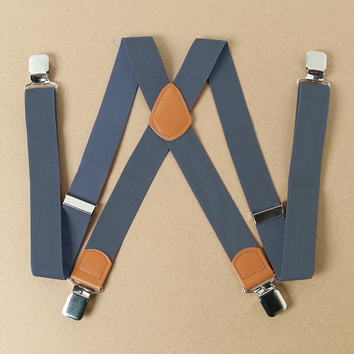 TEMU Adult Solid Color Four-clip X-shaped Elastic Heavy-duty Suspenders With Adjustable Length