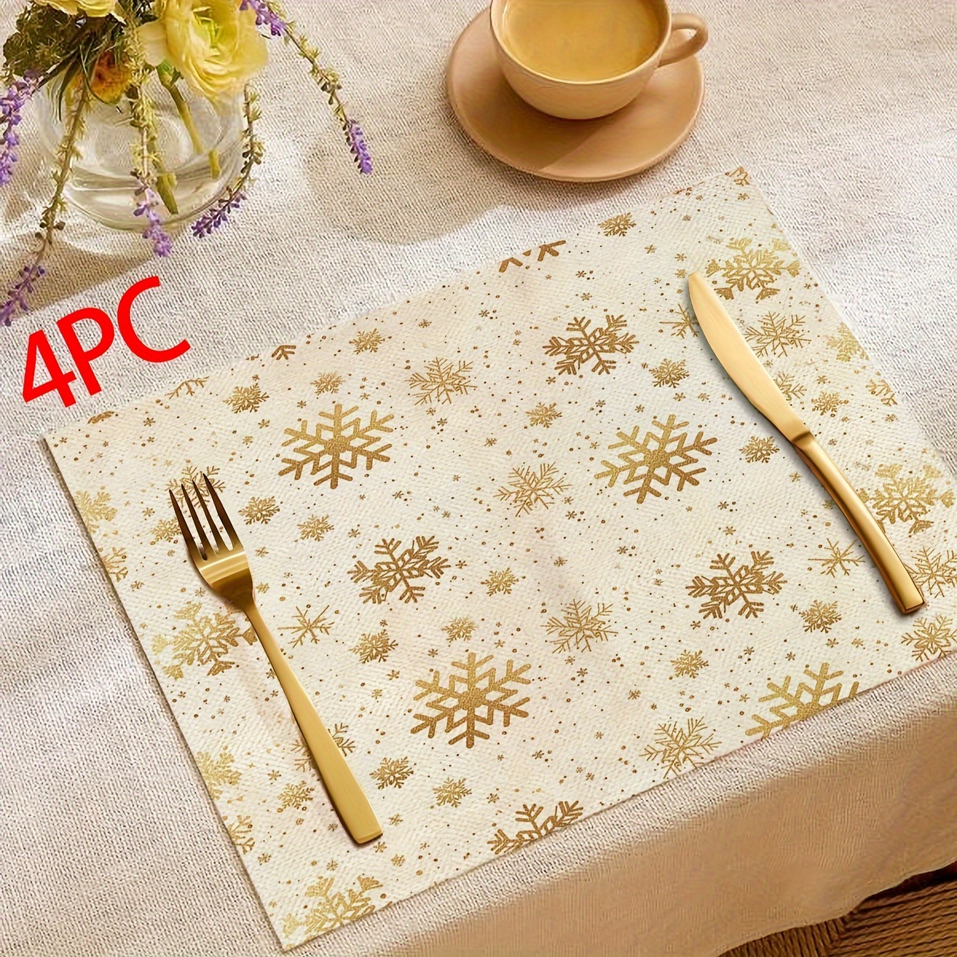 

Set Of 4 Christmas Placemats - Polyester, , For Dining & Decor, 12x18