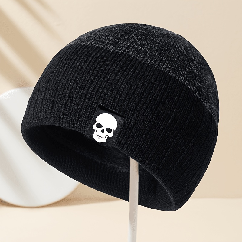 TEMU Unisex Small Label Skull Snowflake Thickened Knit Hat, Warm And Windproof Brimless Mottled Hat, Men's And Women's Autumn And Brimless Beanie,