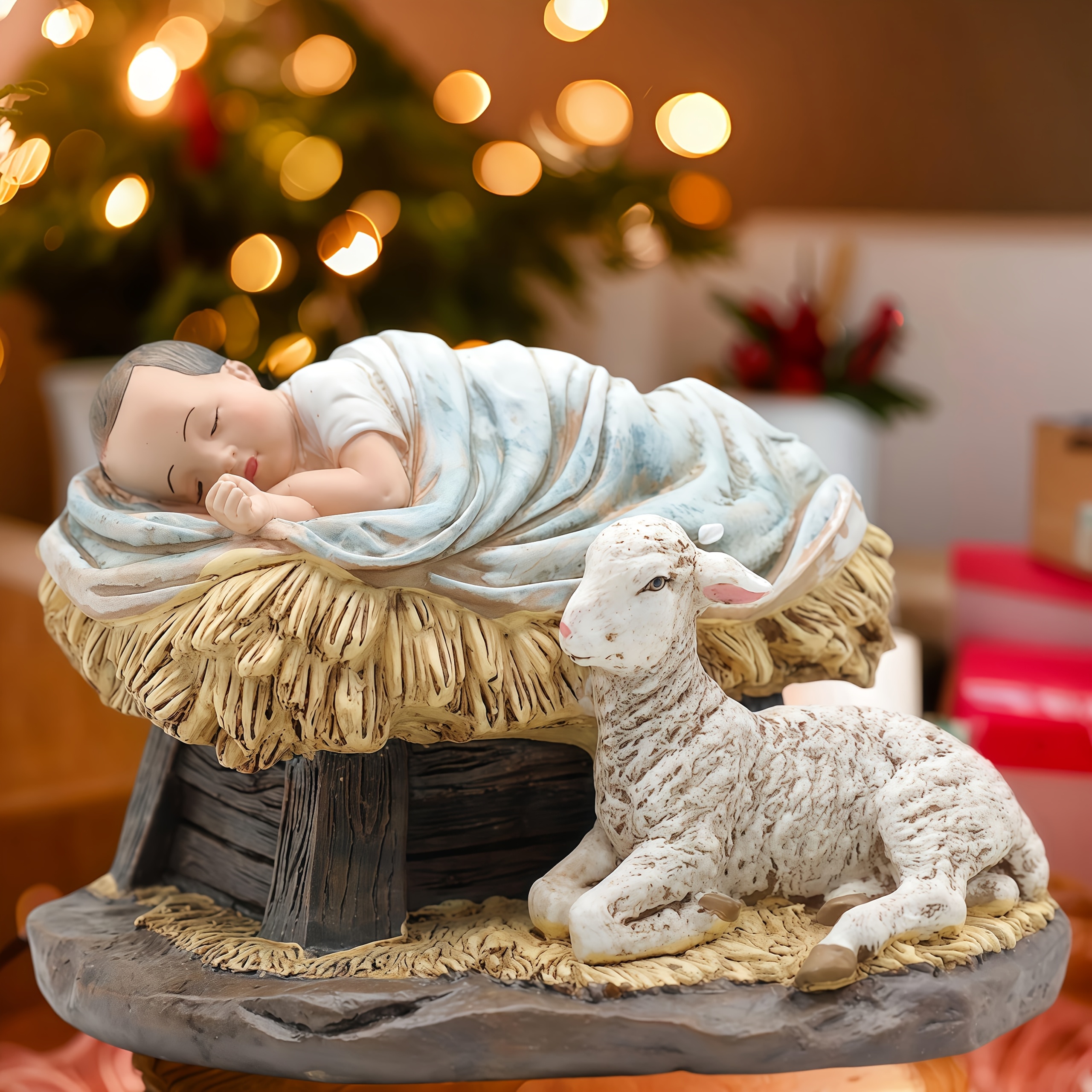 Dtaigou Figura di Gesù Bambino nella mangiatoia, Gesù Bambino nella mangiatoia artigianale - Ornamenti per Gesù Bambino in resina | Gesù Bambino Presepe Ornamento Presepe Decorazione natalizia