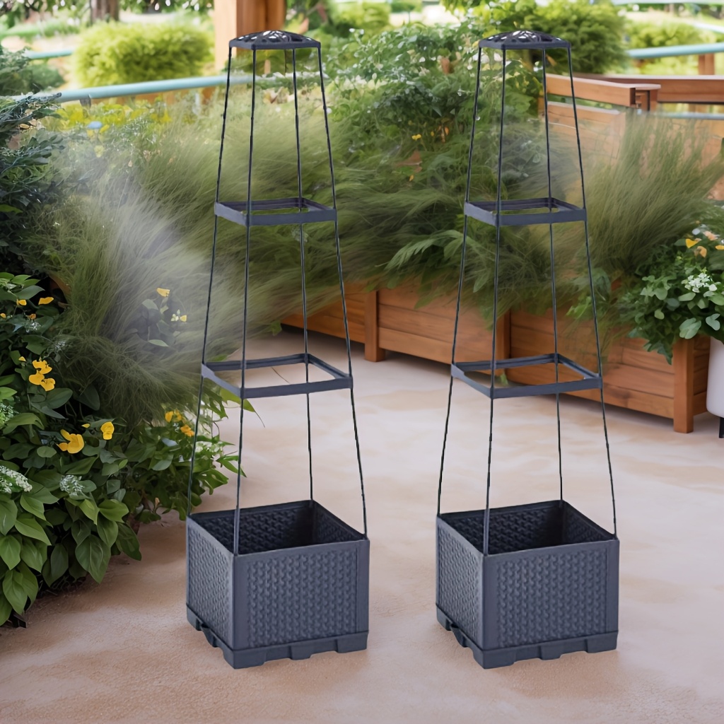Image of 2 Tomato Cages With Automatic Watering Planting Boxes And Grid Racks, Black Garden Planting Boxes, Suitable For Courtyards, Greenhouses, And Indoor Pots, Gardening Additions, Ideal For Climbing Plants