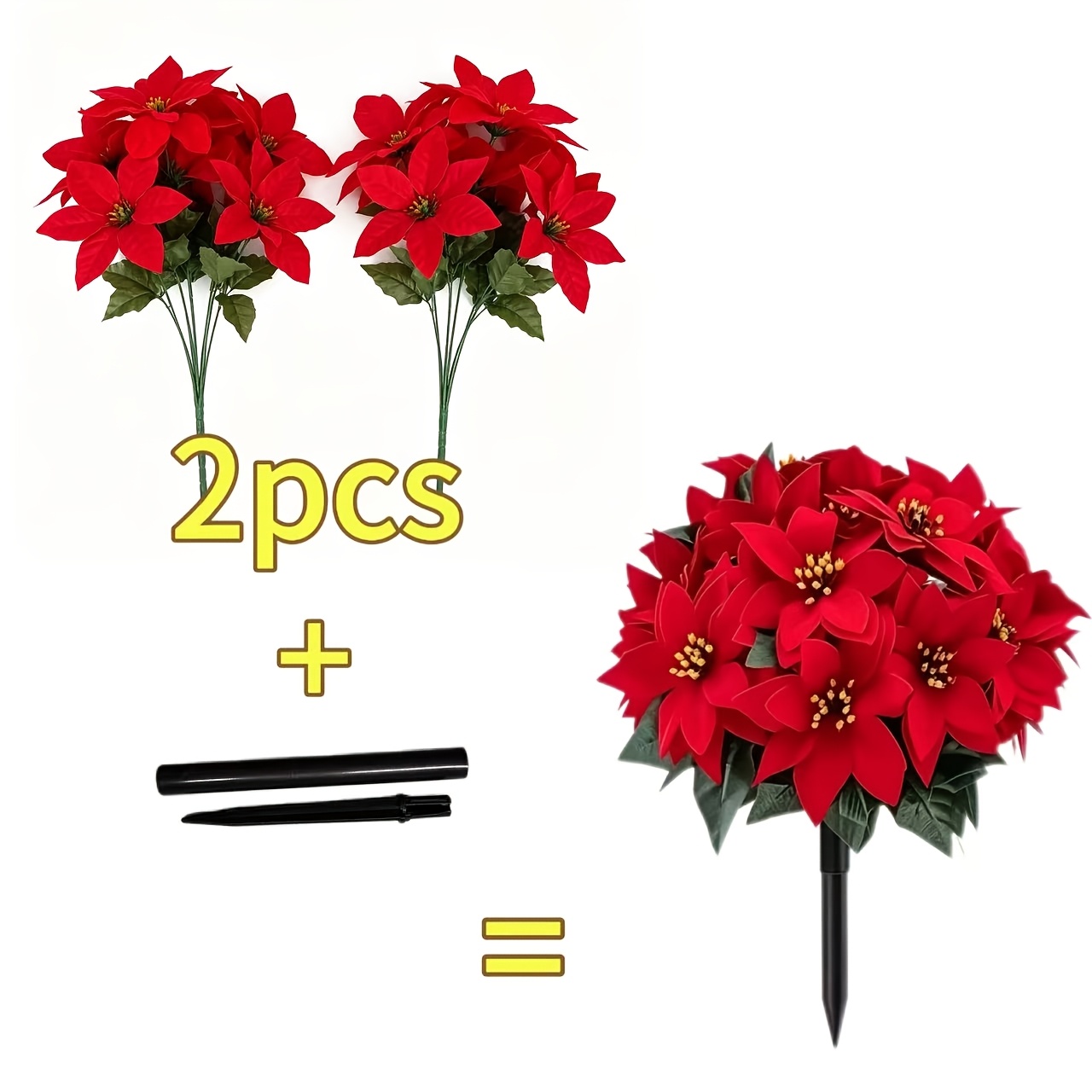 TEMU 2 pezzi Artificiale con Tappo a Terra, Decorazione Natalizia , Pianta Verde in Plastica, per Decorazioni Festive - Fiori Natalizi in Plastica,