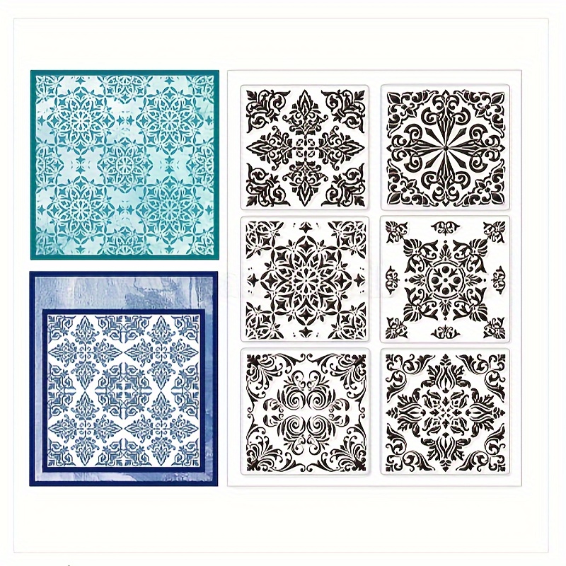 Image of Vintage Tile Background Clear Silicone Stamps For Scrapbooking Diy/card Making Decoration Crafts Supplies, Transparent Theme Square Rubber Stamps Set