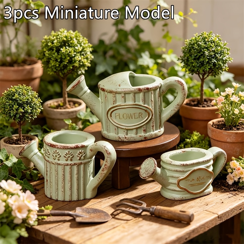 TEMU 3pcs Miniature Simulation Watering Can Model Ornaments, Tiny Distressed Potted Plant Watering Can Miniatures, Suitable For Outdoor Courtyard